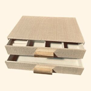 NWT Beige 2-Drawer Jewelry Organizer with Gold Handles – 11”x7”x4”